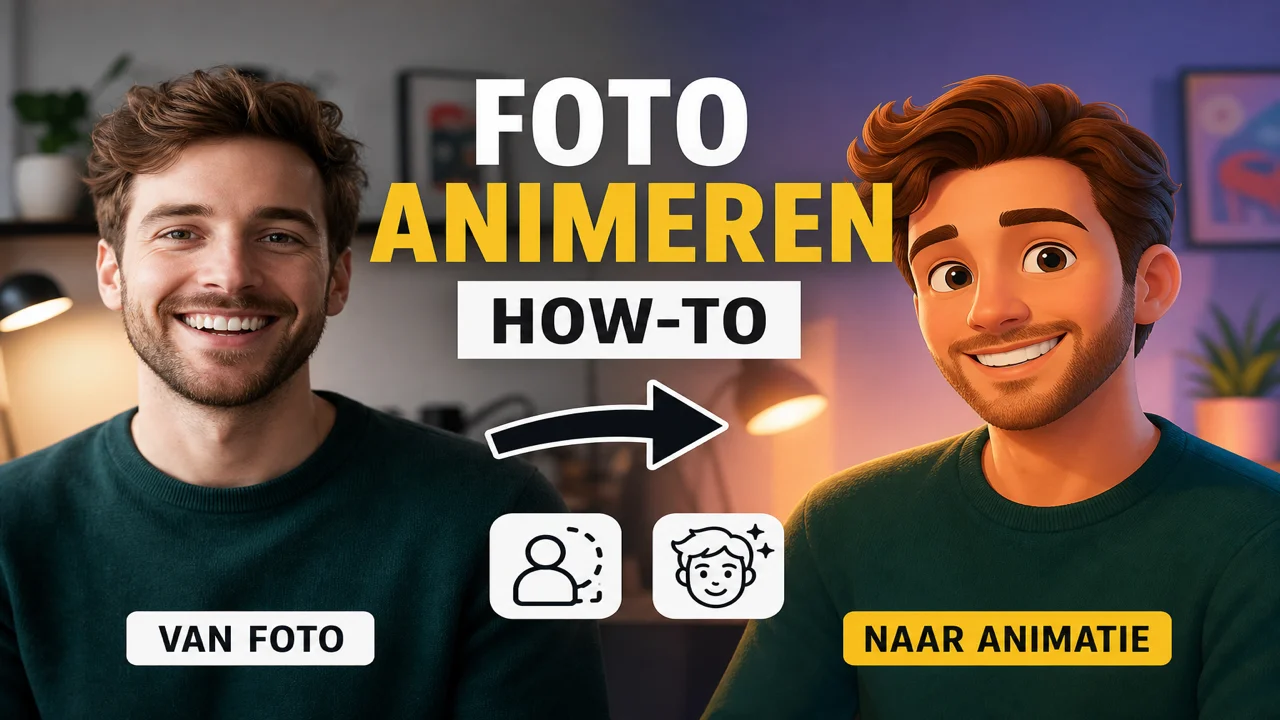 Voor-en-na illustratie van een foto die subtiele beweging krijgt op een telefoonscherm
