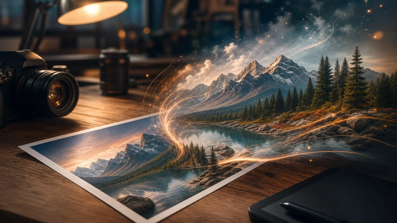 Fotografia impressa ganhando movimento suave com trilhas de luz sugerindo animação foto para vídeo