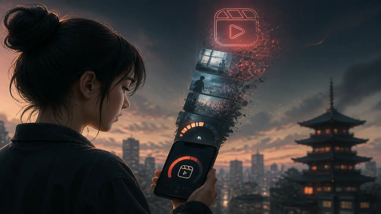 Credit meter beside a calm phone with a short clip and a subtle paywall gate metaphor — topic リール作成 AI