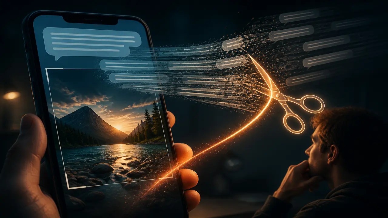 Phone screen with a drifting prompt and a corrected clip thumbnail, cinematic editorial light — topic text zu video ki