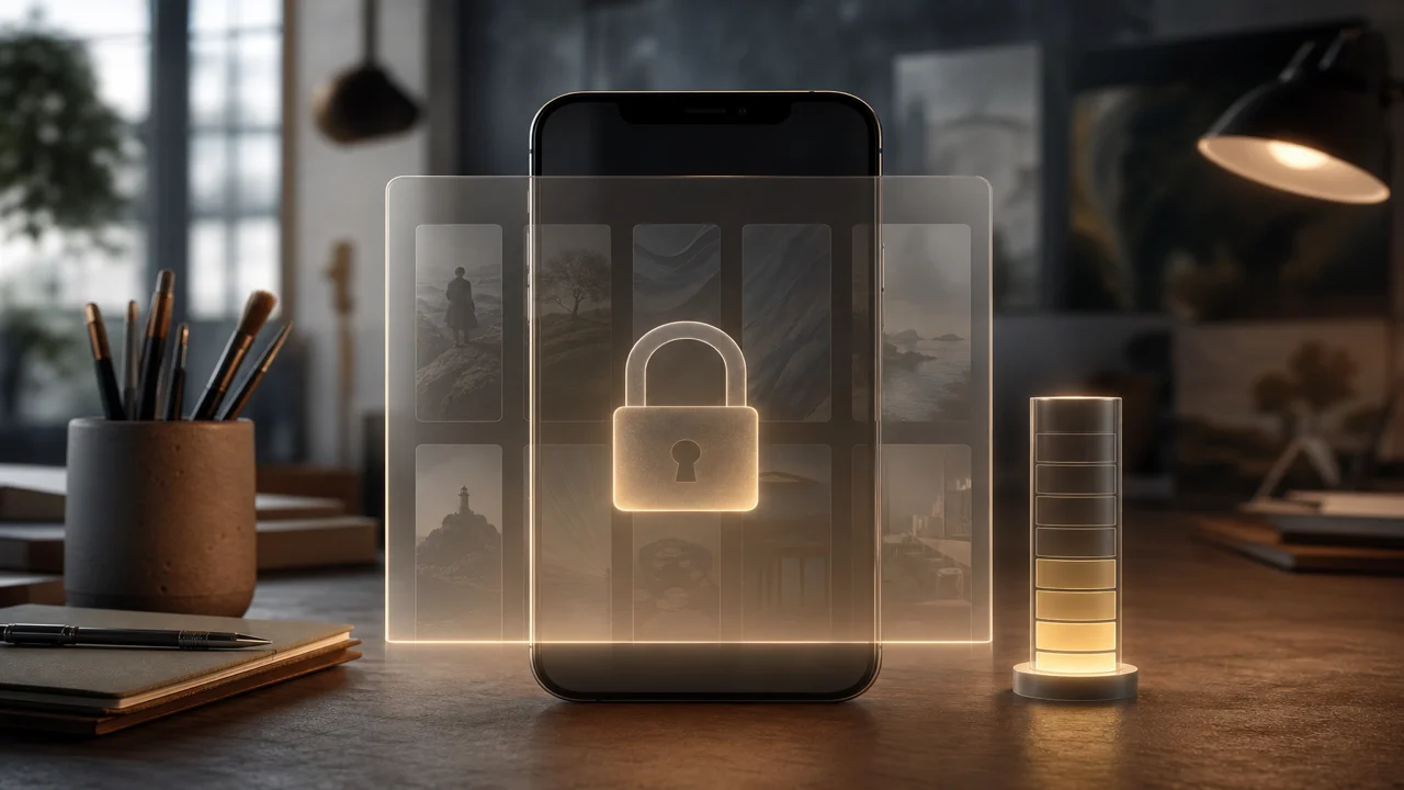 Pionowy telefon z bramką Pro przy szablonie Reels i miękkim światłem zaufania